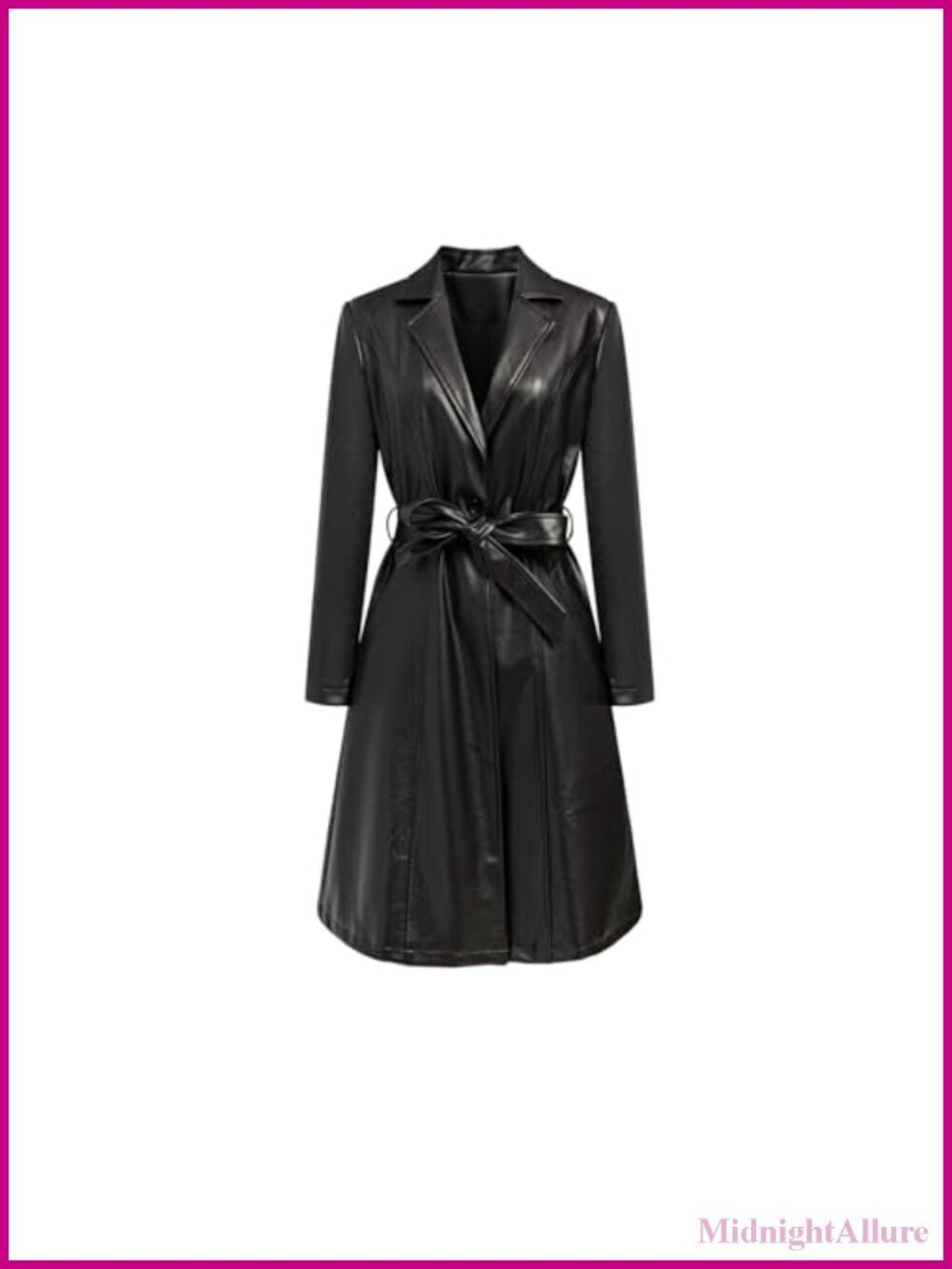 Faux Leather Long Trench Coat with Belt - Womens Motorcycle Biker Overcoat
